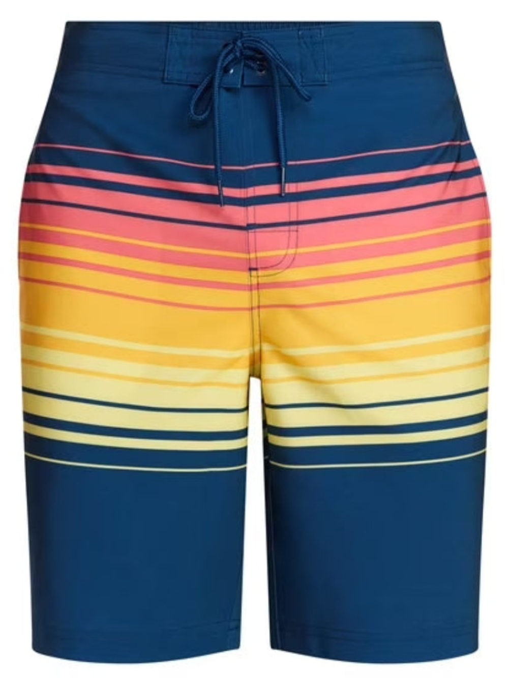 Mens Blue Swim Board Shorts with Pink and Yellow Stripes